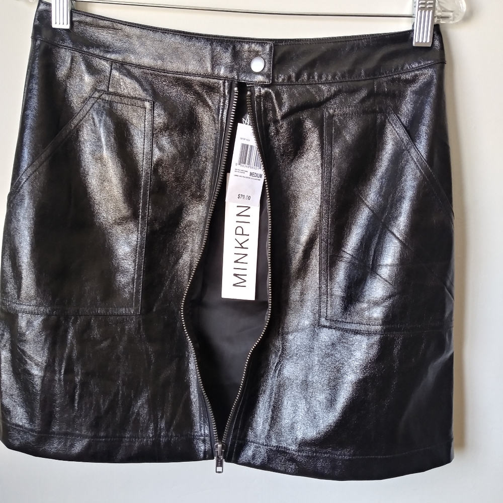 MINKPINK Coyote Vegan Leather Mini Skirt Goth Moto Biker Rock - Picture 9 of 13